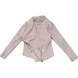 Blank NYC Womens Vegan Suede Moto Jacket Mauve Taupe Drape Front XS